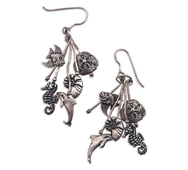 sterling silver nautical theme charms liquid silver hook dangle earrings