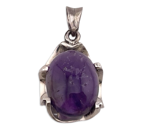 sterling silver amethyst prong setting pendant