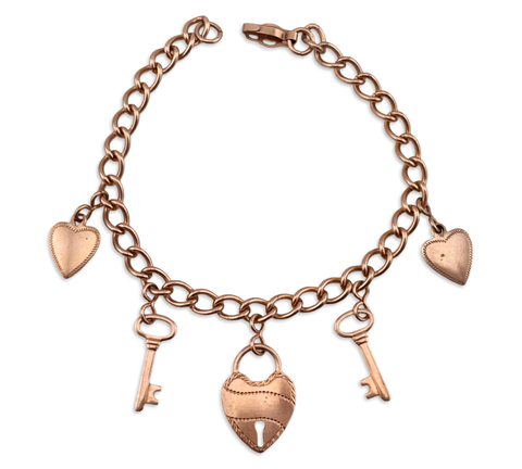 gold plated new old stock 'Key to my Heart' charm heart padlock key chain link bracelet