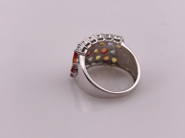 size 7.25 sterling silver faceted lab rubies white topaz ring