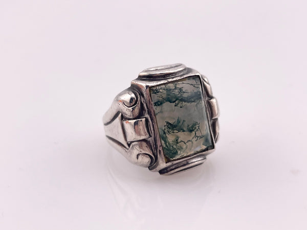 size 9.5 sterling silver Art Deco moss agate ring