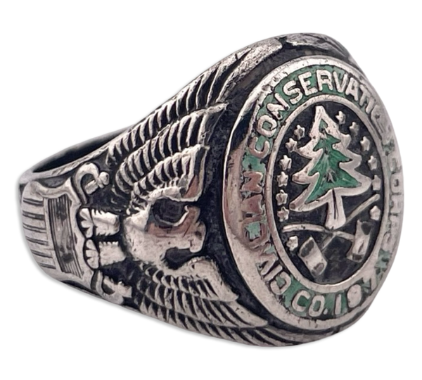 size 9.75 sterling silver Civilian Conservation Corps ring **AS IS**