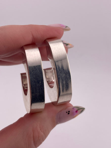 sterling silver chunky stoneless C shaped hoop post earrings