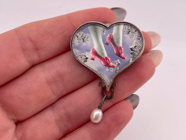 sterling silver Bijou Graphique ruby red slippers pendant / brooch
