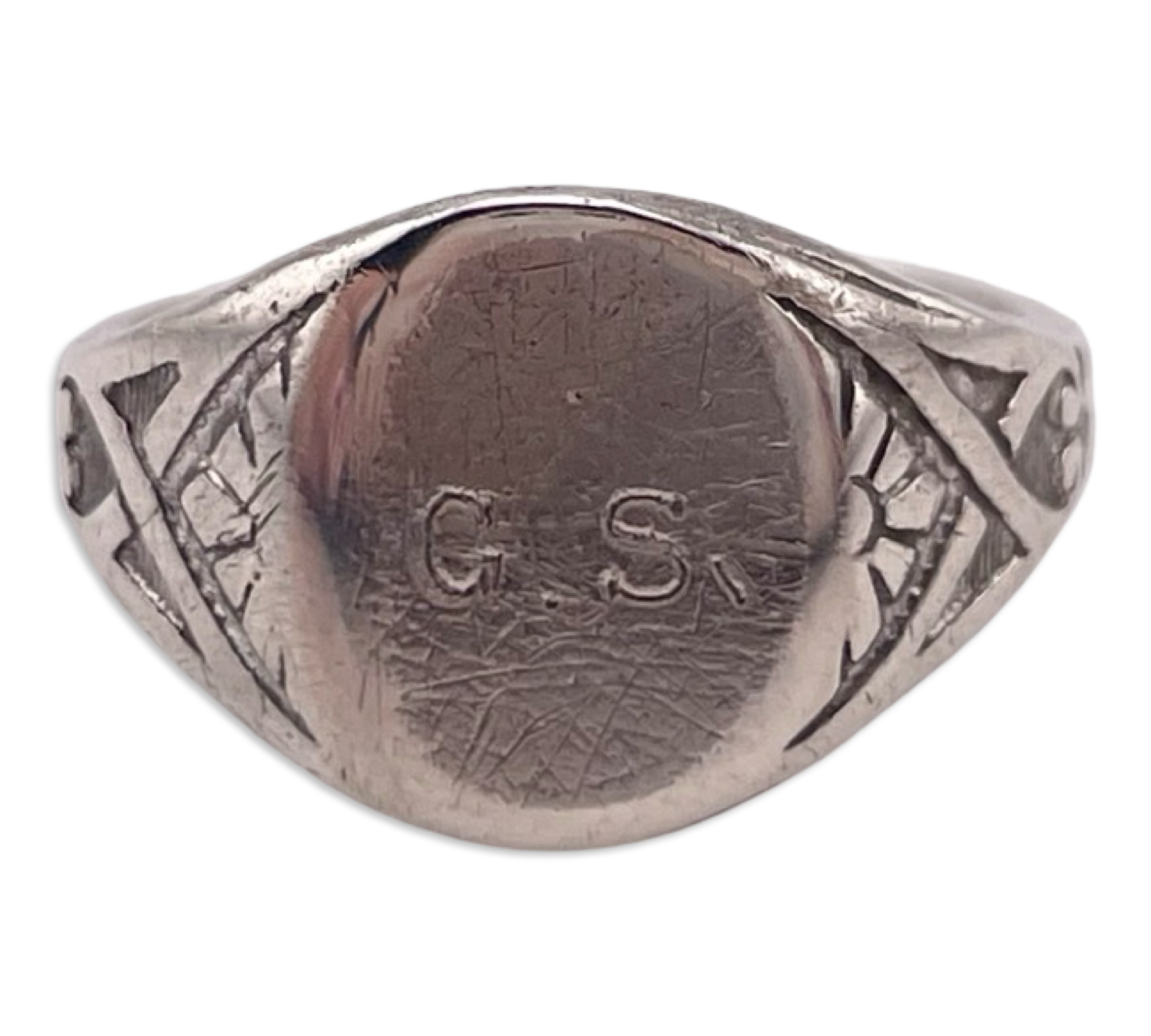size 6.25 sterling silver rhodium plated 'G.S' letters initials ring