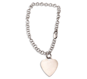 sterling silver 7-1/2" circle chain link heart pendant bracelet