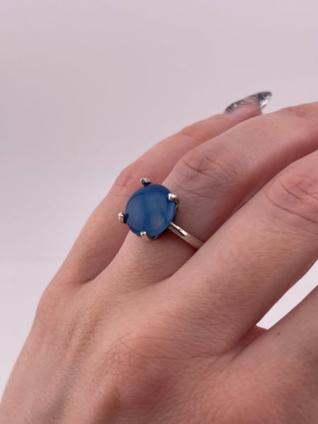 size 6.75 sterling silver blue glass ring