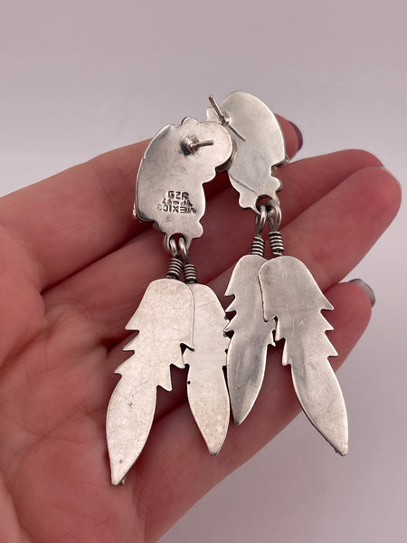 sterling silver 2-5/8" Mexican black resin feather post earrings