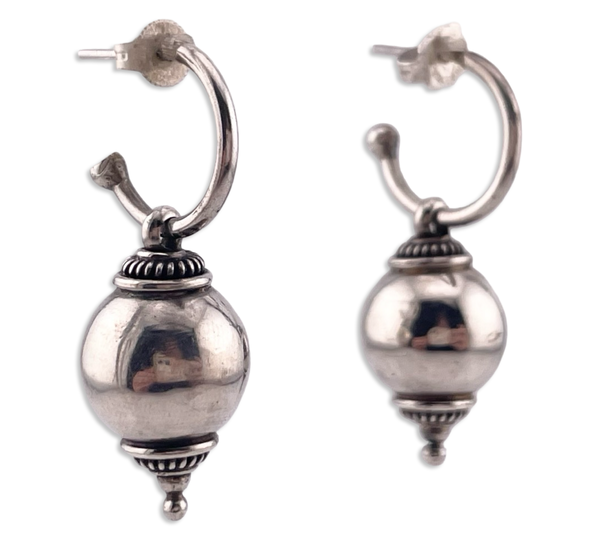 sterling silver stoneless orb charm hoop post dangle earrings