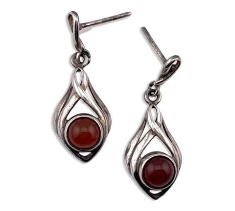 sterling silver amber post dangle earrings