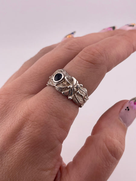 size 8.5 sterling silver onyx leaf ring