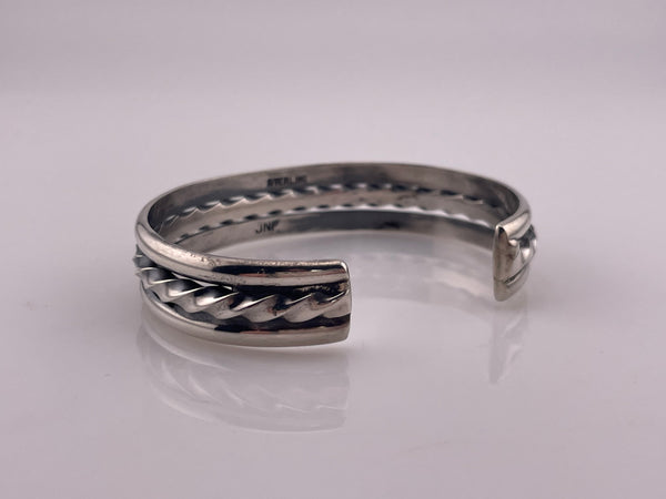 sterling silver signed JNP heavy stoneless twist wire cuff bracelet