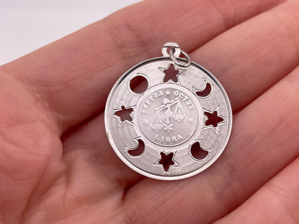 sterling silver Libra the Scales zodiac moon star cut-out pendant