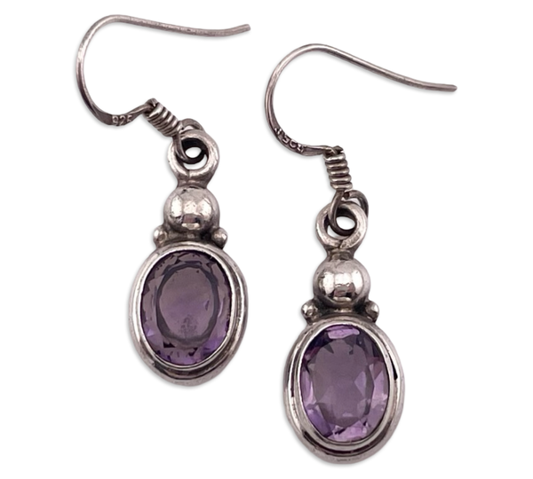 sterling silver faceted amethyst hook dangle earrings