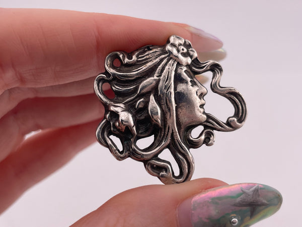 sterling silver Art Nouveau style woman pendant