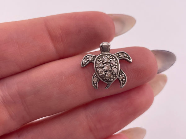 sterling silver rhinestone sea turtle pendant