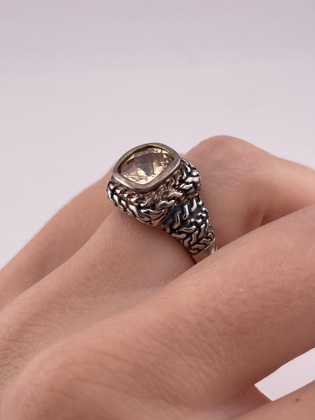 size 6 sterling silver faceted yellow glass ring