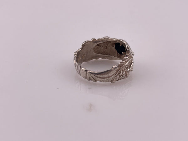 size 8.5 sterling silver onyx leaf ring