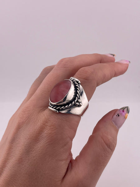 size 10.5 sterling silver pink glass ring