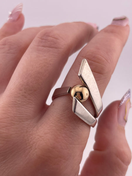 size 8.75 sterling silver & gold plated modernist Sharon Johnston interchangeable orb ring
