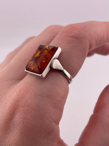 size 7.25 sterling silver shaped rectangle amber ring