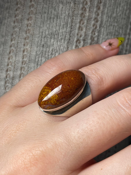 size 8 sterling silver Mexican jasper ring ***Cut Band***