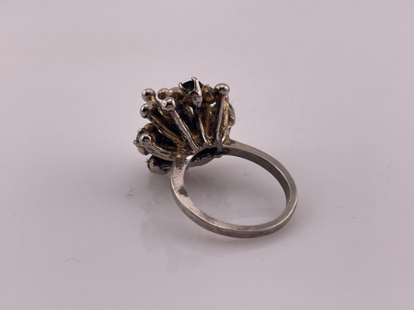 size 6.75 sterling silver abstract high profile faceted citrine & peridot ring
