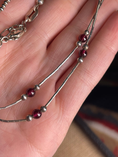 sterling silver 16" - 20" garnet liquid silver necklace
