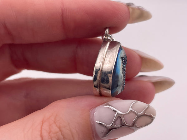 sterling silver pear shaped blue druzy pendant