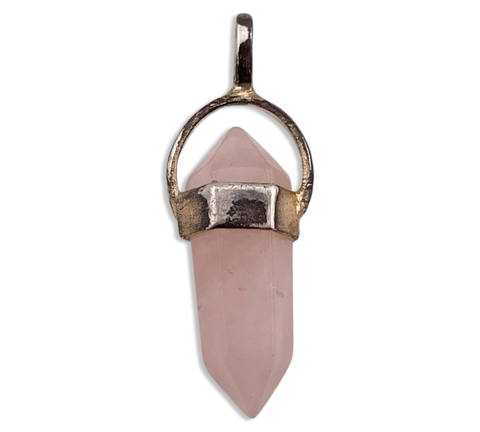 sterling silver rose quartz crystal point gold wash pendant ***AS IS***