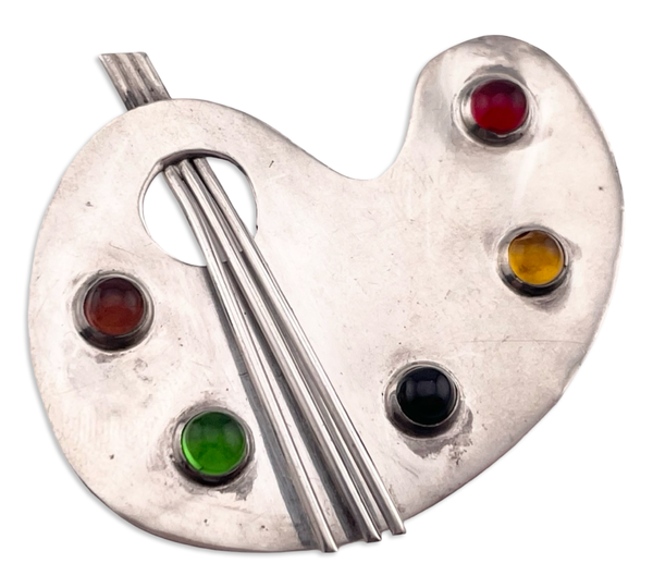 sterling silver multi-glass artist palette brooch