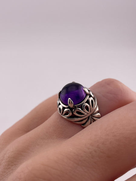 size 6 sterling silver domed amethyst cut-out ring