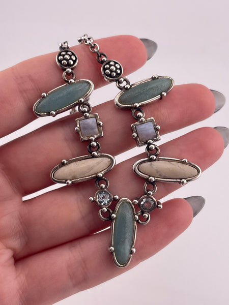 sterling silver 16-1/2" aventurine jasper lace agate topaz necklace