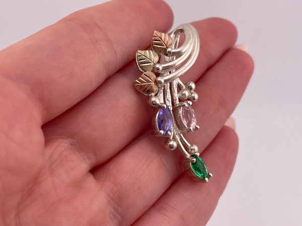 sterling silver & 12k gold colorful multi-glass leaf pendant