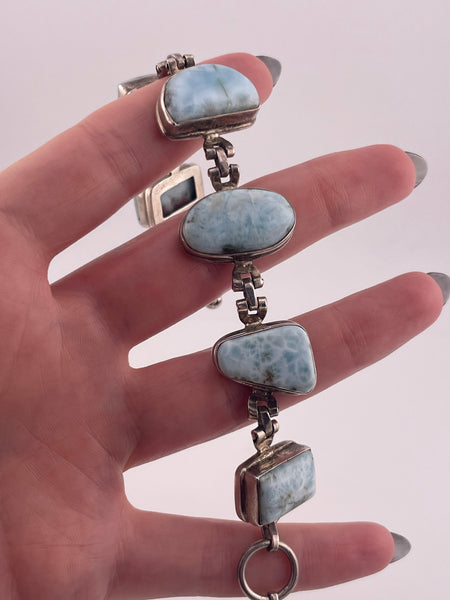 sterling silver 7" to 8-1/8" larimar link bracelet
