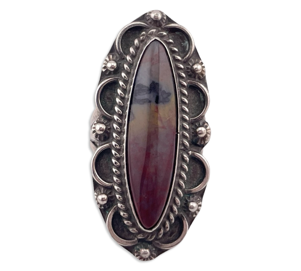 size 8.25 sterling silver long petrified wood ring