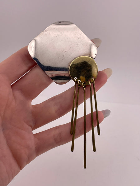 sterling silver & brass artisan tassel pendant brooch