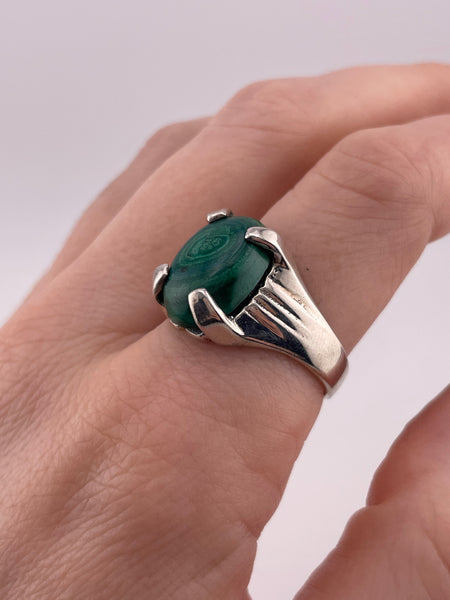 size 10.75 sterling silver malachite prong setting ring