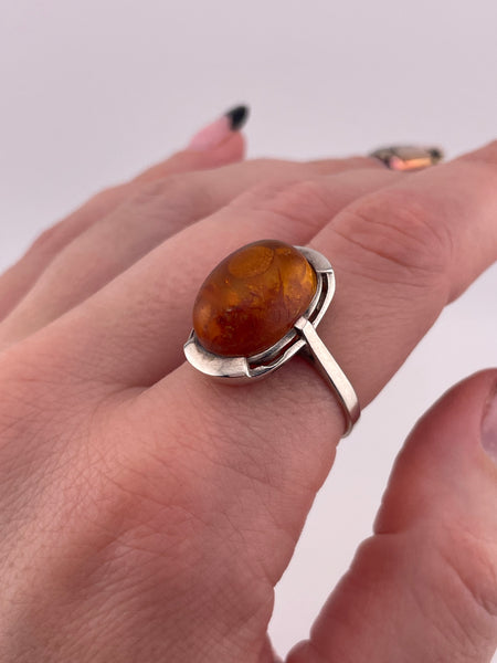 size 8.5 835 silver amber ring ***AS IS***