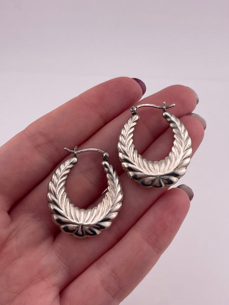 sterling silver textured hollow puffy hoop earrings