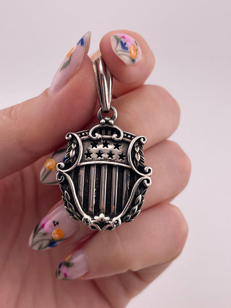 sterling silver designer King Baby stars & stripes crest shield emblem pendant