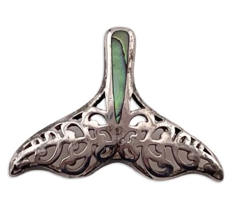 sterling silver abalone cut-out sign whale tail pendant