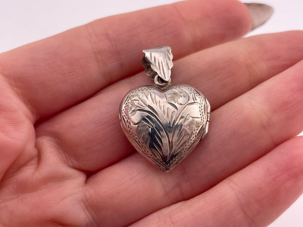 sterling silver etched heart locket pendant