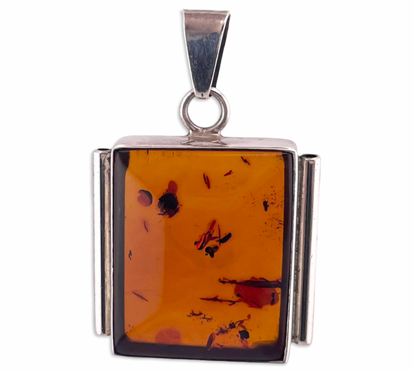 sterling silver shaped amber rectangle pendant