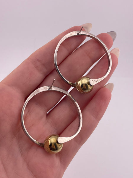 sterling silver & brass Mexican modern stoneless spinning orb post earrings **AS IS**
