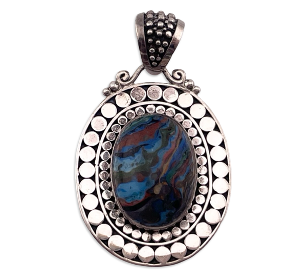 sterling silver rainbow calsilica pendant