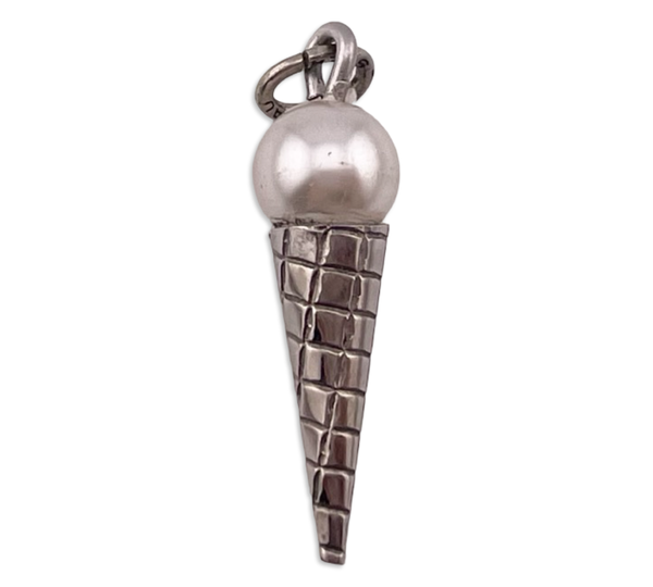 sterling silver faux pearl ice cream cone pendant