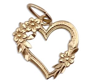 14k gold heart flower pendant