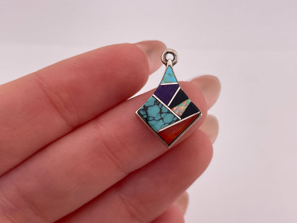 sterling silver multi-stone inlay pendant