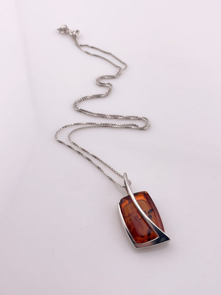 sterling silver amber pendant necklace